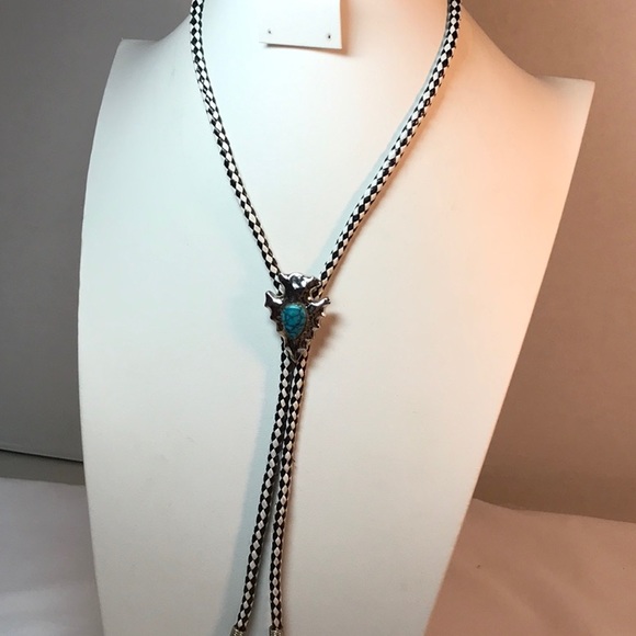 Other - Bolo tie, silver tone, faux turquoise, extends 15 inches